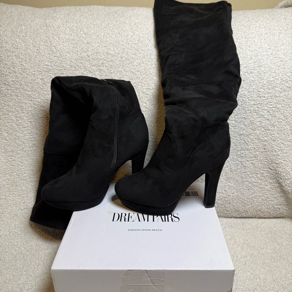 Dream Pairs Black Heeled Boots with Slouchy Design